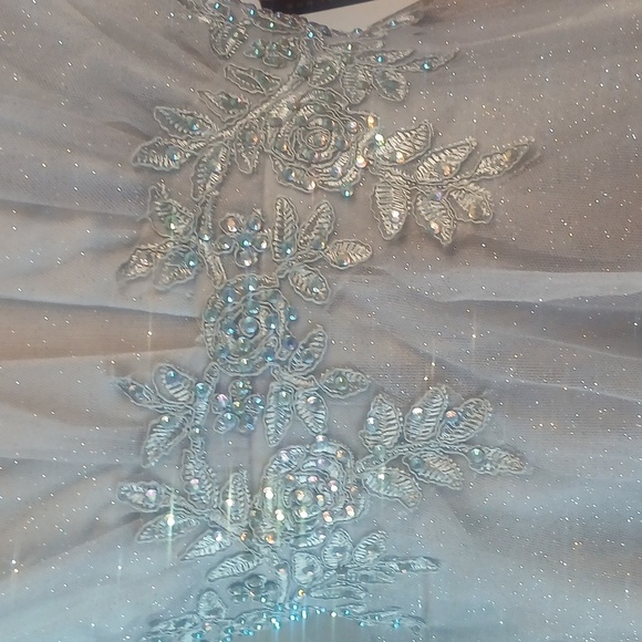 VIDEO! BNWT Elegant Sparkle Silver Ruffled EMBROIDERED W/ CRYSTALS Gown Sz3/4 - Picture 11 of 17